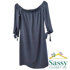 Vince Camuto Navy Off Shoulder Dress Tie Sleeve Fully Lined Desk to Dinner Sz 6